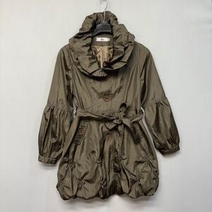 Rossi Roma Women Bronze Silk Blend Portrait Ruffle Collar Trench Coat XS M293 -8